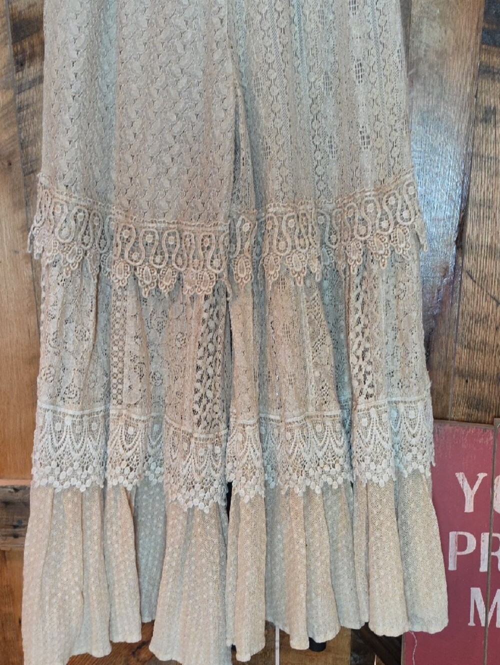 192p Boho Lace Wide-Leg Pants with Tie Waist - Cream - Picture 14 of 16